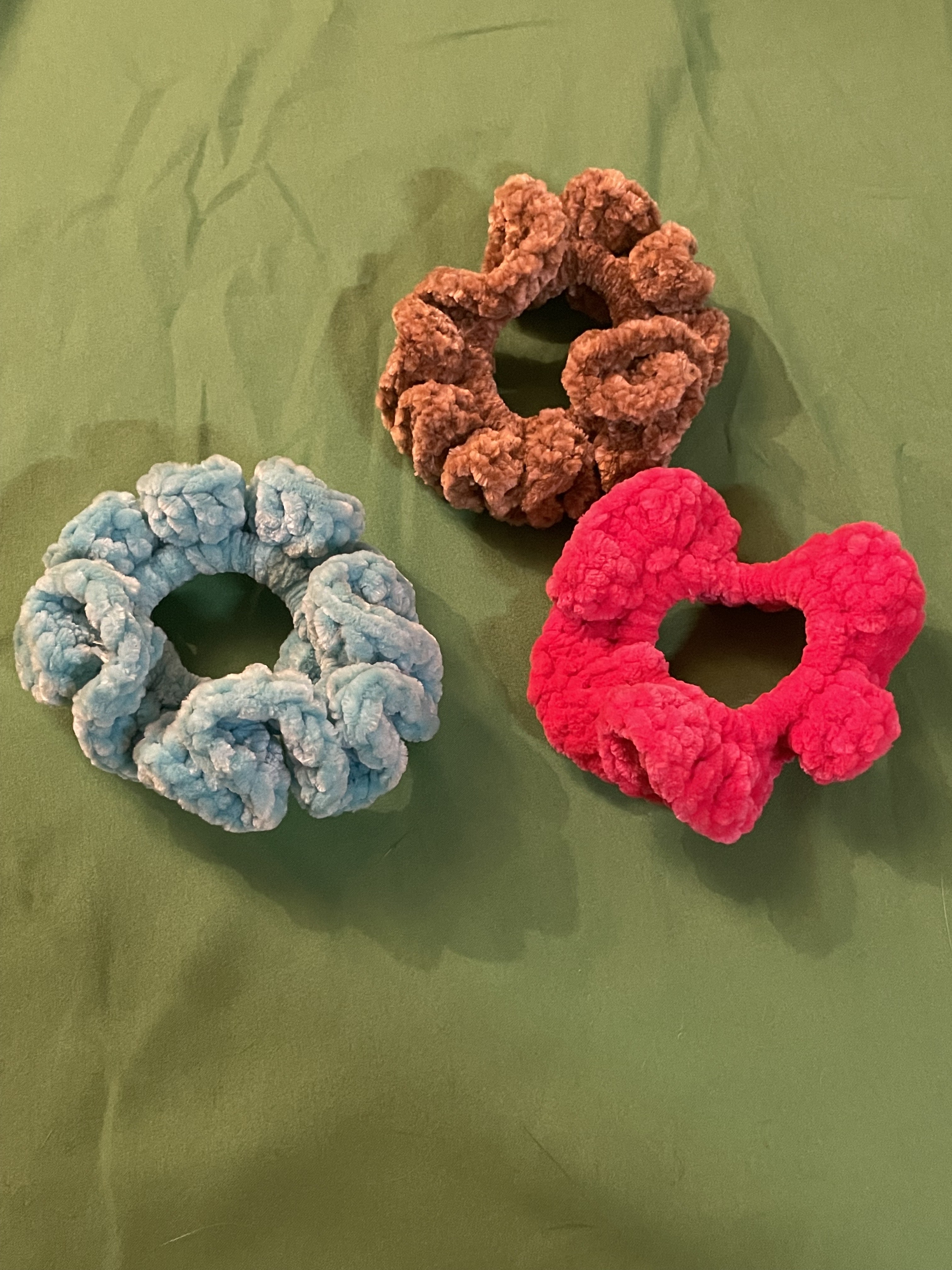 Handmade Crochet Scrunchies (Set of 3) by Stitch Goblin